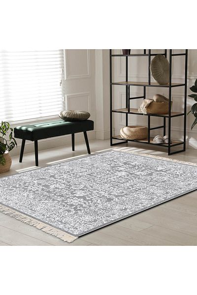 In House Velvet Turkish Rectangular Decorative Carpet - Grey - 80x120 cm
