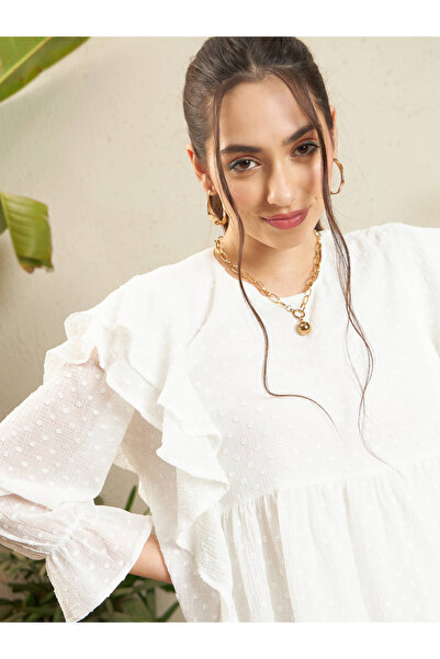 Sassafras By Styli Dobby Ruffled Peplum Top