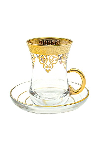 Paşabahçe Altın Yaldızlı Çay Bardağı (KULPLU) 1 Kişilik, Üsküdar, 12 Ayar Altın,