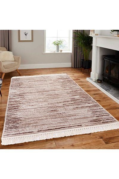 In House Velvet Turkish Rectangular Decorative Carpet -Light Beige - 180x120 cm