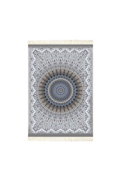 In House Velvet Turkish Rectangular Decorative Carpet -Light Grey - 120x80 cm