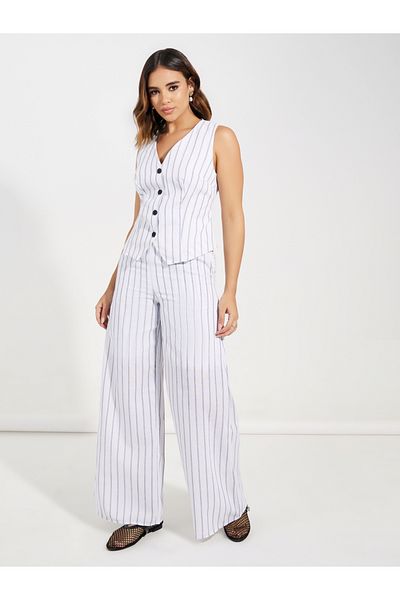 Styli Woven Striped Sleeveless Waistcoat