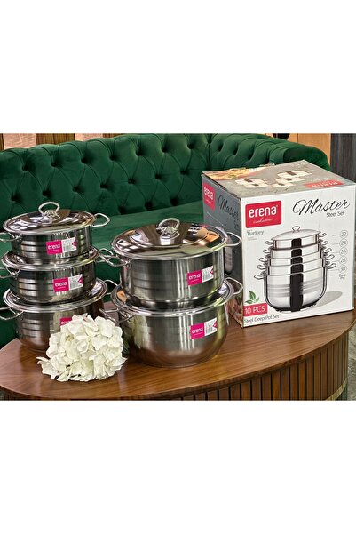 ERENA Master Çelik Set / 10 Parça Çelik Tencere Seti 24x26x28x30x32 Cm Çelik Set