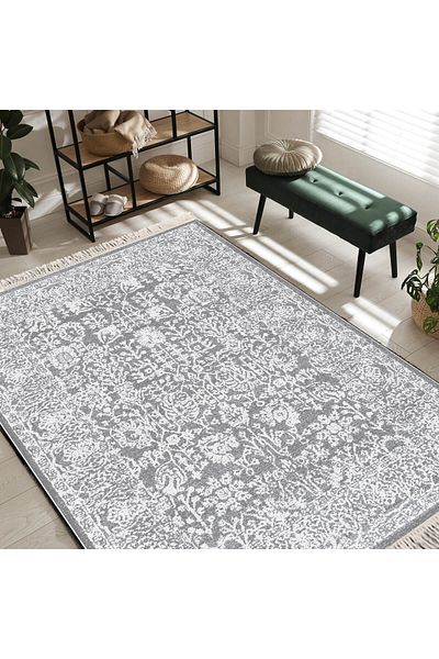In House Velvet Turkish Rectangular Decorative Carpet - Grey - 80x120 cm