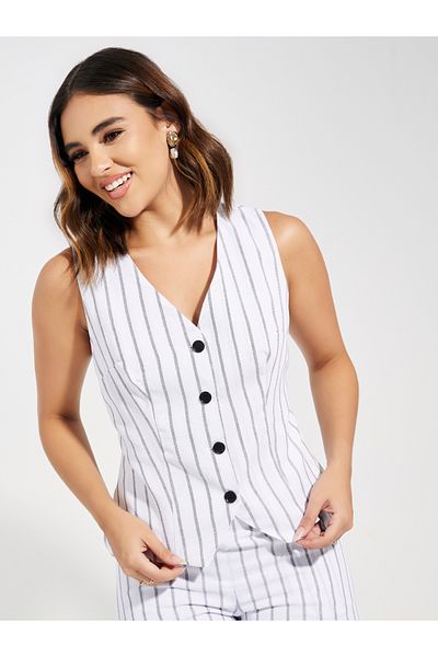 Styli Woven Striped Sleeveless Waistcoat