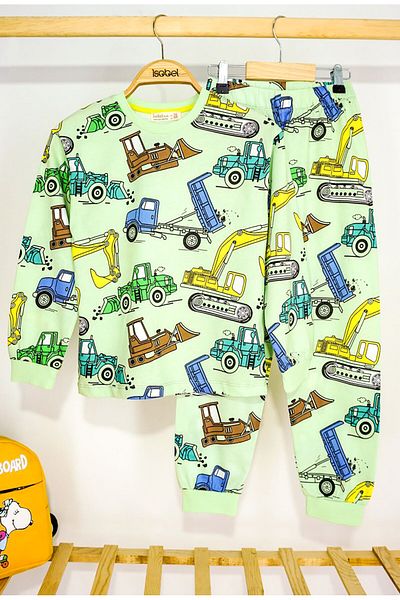 Beniizle Set de pijamale pentru băieți - 100% bumbac, cu model pentru mașini de lucru