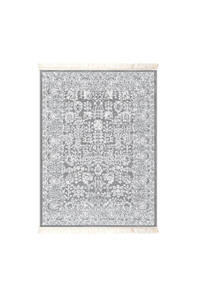 In House Velvet Turkish Rectangular Decorative Carpet - Grey - 80x120 cm