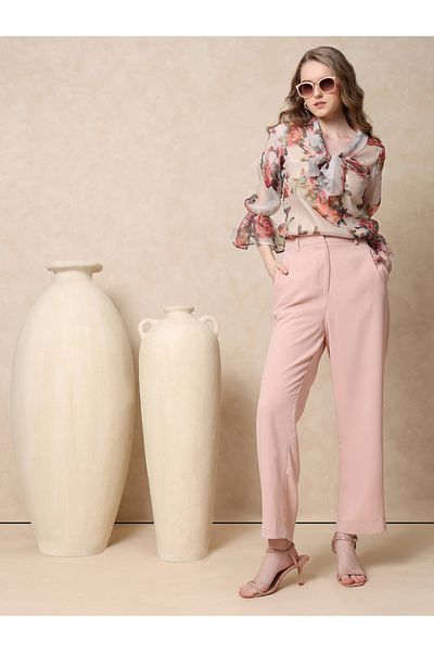 Mish By Styli Georgette Floral Print Top with Tie-Up Neck