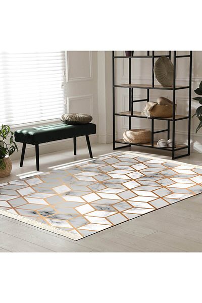In House Velvet Turkish Rectangular Decorative Carpet -Multicolor - 120x80 cm