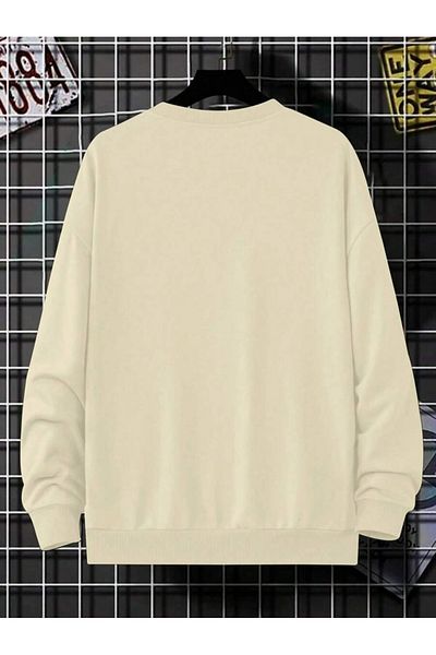 Elvino Ανδρικό φούτερ με στάμπα Brooklyn Beige Oversize - Crew Neck