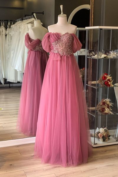 Lenta Moda Dried Rose Draped Detailed Maxi Length Evening Dress and Evening Dress