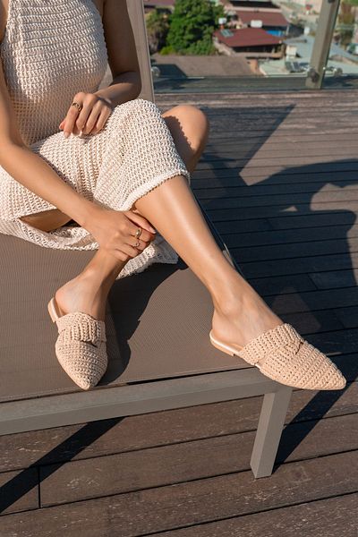 ANGELİNA JONES Felix Women's Beige Straw Slippers