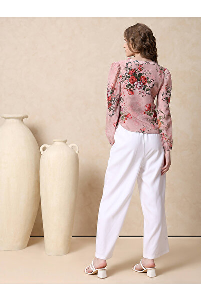 Mish By Styli Georgette Floral Print Top with Ruffle Detail