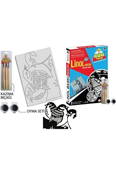 Genel Markalar PRESS LİNOL BASKI SETİ A4 - 3'LÜ OYMA SETİ - SİYAH MÜREKKEP - LİNOL PVC