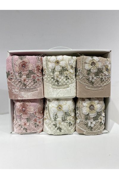 Durul Velvet Fancy Guipure Mother and Girl Σετ Πετσέτες 6 τεμαχίων (3 Τεμάχια 50*90 + 3 Τεμάχια 30*50)