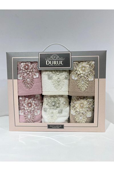 Durul Velvet Fancy Guipure Mother and Girl Σετ Πετσέτες 6 τεμαχίων (3 Τεμάχια 50*90 + 3 Τεμάχια 30*50)