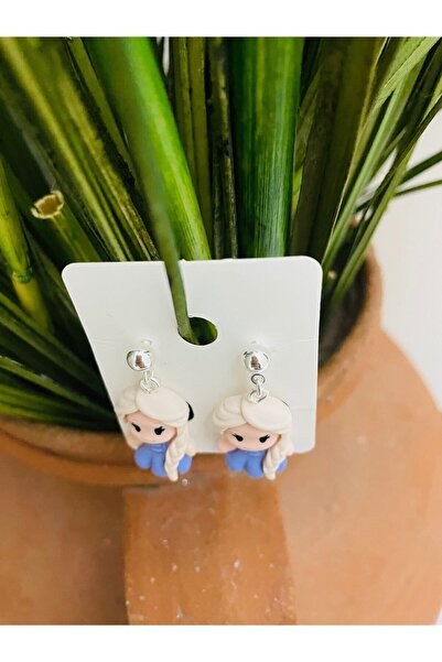 1PARÇAMAVİ Prenses Elsa Frozen 925 Ayar Gümüş Kaplama Top Çivili Kız Çocuk Küpesi