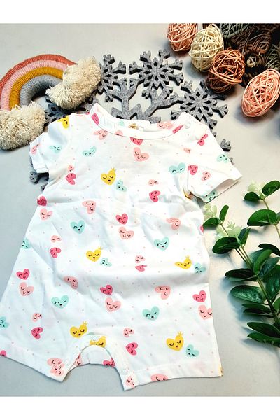 CemBebe Heart Patterned Short Leg Jumpsuit for Baby Girl