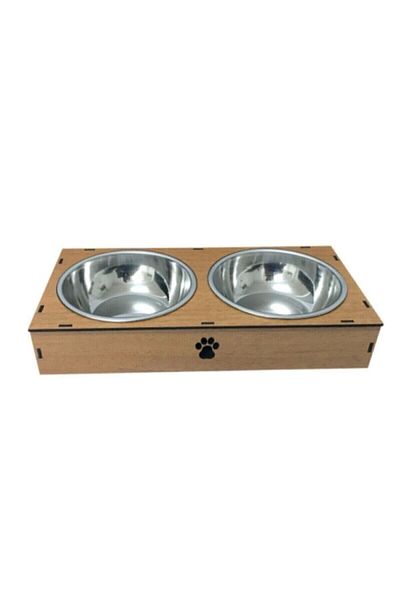 HOBİCİM Cat Dog Food And Water Bowl Wooden