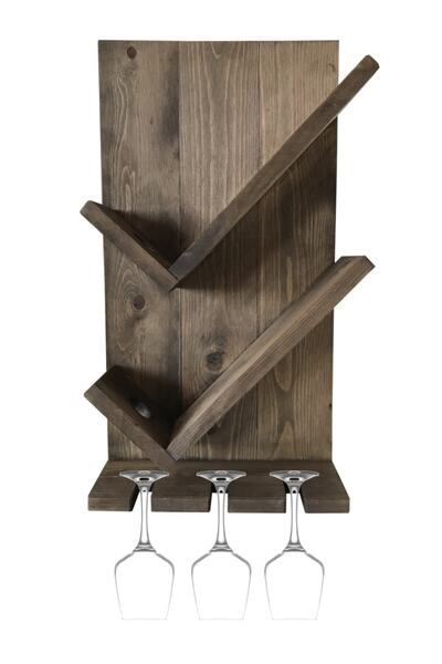 femen Dekoratif Rustic Masif Ahşap Modern Şaraplık Içki Standı Duvar Rafı Içk...