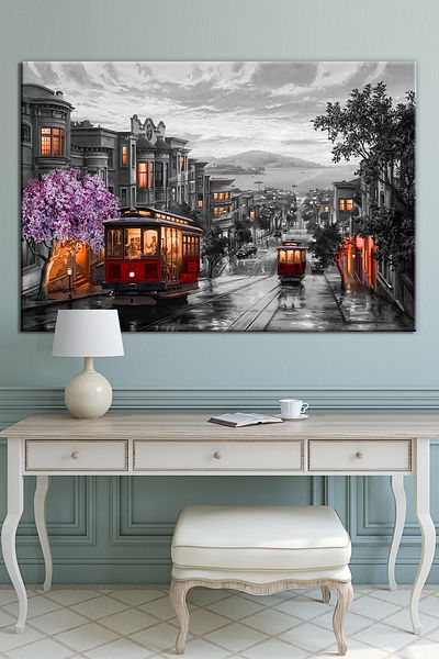 Morfil Sanat Atölyesi Διακοσμητικός πίνακας σε καμβά Tram City Life