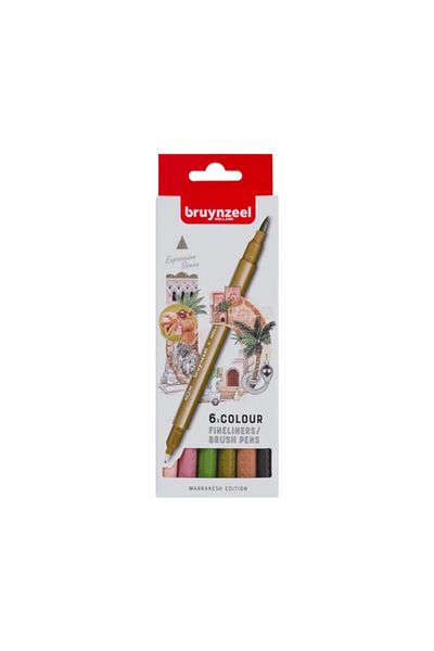 Bruynzeel Fineliner-Brush Marrakesh Set of 6 Double-Sided Pens 60325306