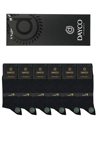 DAYCO Комплект от 6 мъжки безшевни чорапи от бамбук, жакардови, черни, първокласни, 10201 - 41-44