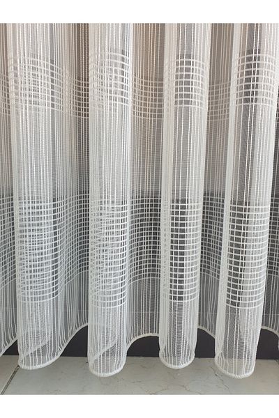 lüks House Luxury Scalloped Striped Tulle Curtain Pleat 2.5 Off White (ecru) Color