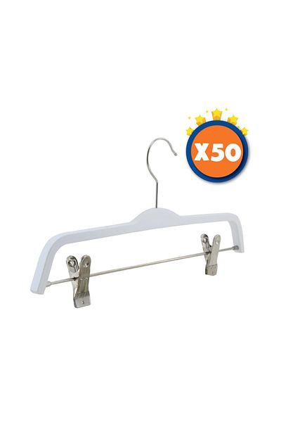 NYN Wooden Hanger Latched Trouser Skirt Hanger White Color 50 Pieces