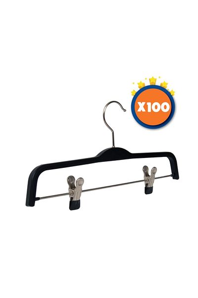 NYN Wooden Hanger Latched Trouser Skirt Hanger Black Color 100 Pieces