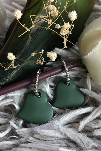 Leerybee Matte Khaki Color Antiallergic Heart Earrings