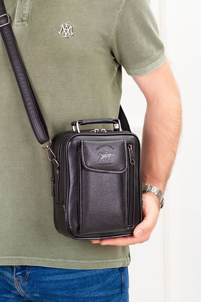Newish Men's Black Hand and Shoulder Bag with Phone Compartment and Steel Case Daily Travel Bag Medium Size