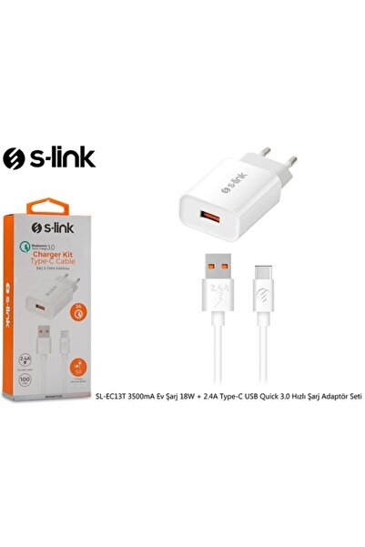 S-LINK Sl-ec13t 3500ma Ev Şarj 18w + 2.4a Type-c Usb Quick 3.0 Hızlı Şarj Adaptör Seti