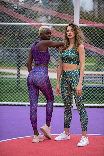 Grenj Fashion Γυναικείο κίτρινο αθλητικό κολάν με ψηλή μέση και σχέδιο Χαβάης...