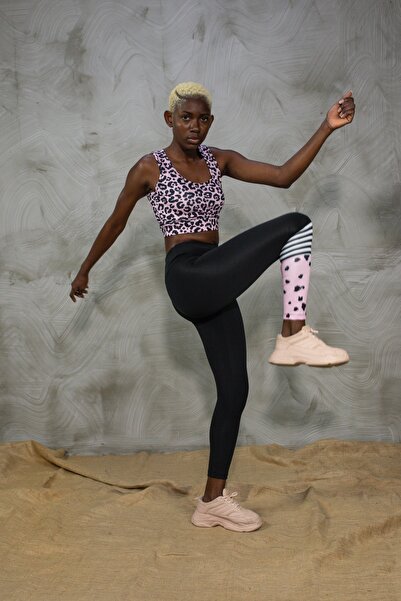 Grenj Fashion Μαύρο αθλητικό κολάν με ψηφιακή εκτύπωση, ριγέ στον αστράγαλο κ...