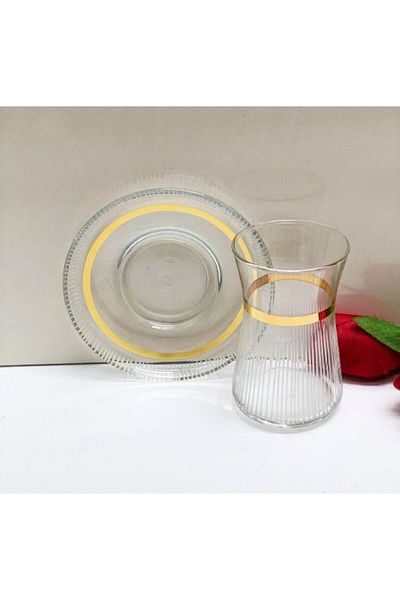 Paşabahçe Heybeli Handmade 12 Piece Tea Glass Set for 6 Persons, Dowry Set, Gift Set