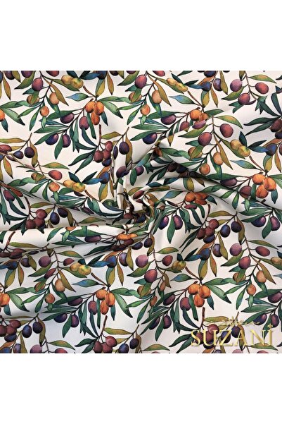 SUZANİ Suluboya Renkli Zeytin Desenli Kumaş Kms-0944