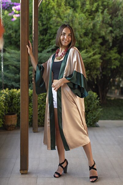 Kadın Krem Yeşil Asos Saten Kimono