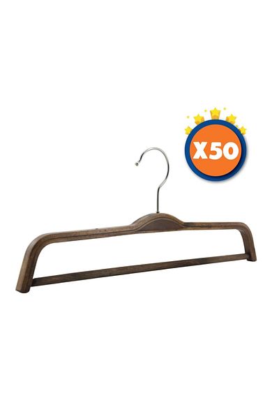 NYN Wooden Bar Trouser Hanger Walnut Color 50 Pieces