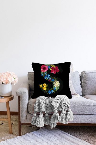 Realhomes Husă de pernă Raschel, cu două fețe, culoare neagră, colorată cu tema trandafir, design special