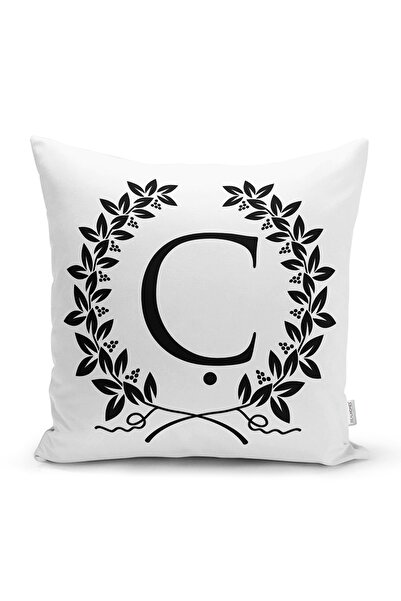 Realhomes Чорно-біла подушка з літерою «Ç» та цифровим принтом, спеціальний дизайн