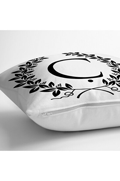 Realhomes Чорно-біла подушка з літерою «Ç» та цифровим принтом, спеціальний дизайн
