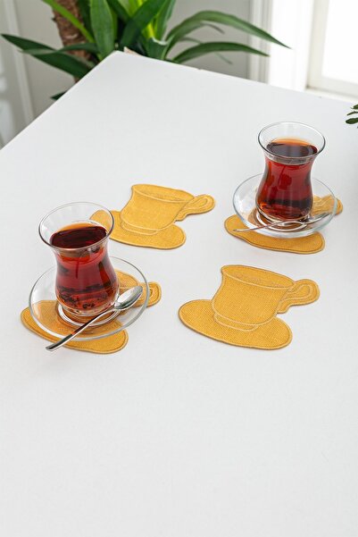 Cafe Dream Nakışlı Kokteyl Peçete Seti 4 Parça 11x13cm Sarı
