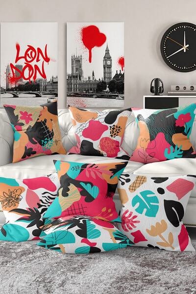 Realhomes Набір з 7 двосторонніх кольорових чохлів для подушок з екзотичним д...