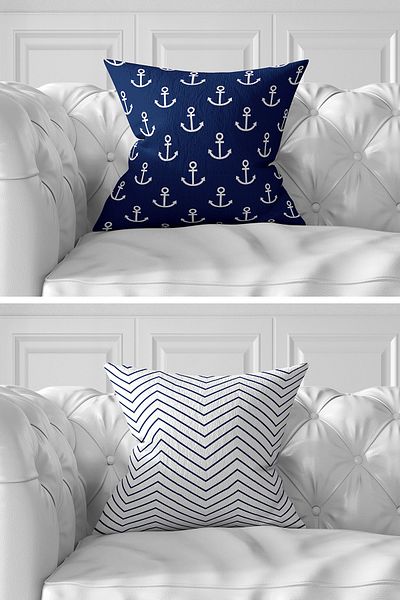 Realhomes Σετ 7 μαξιλαροθήκες διπλής όψης Navy Blue Sailor με γεωμετρικά σχέδια με ψηφιακή εκτύπωση