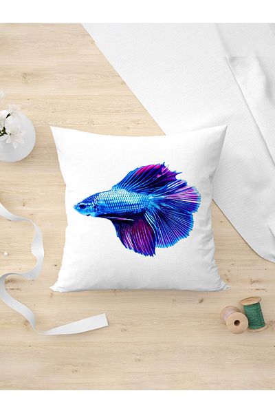 Panorama Ajans Μαξιλαροθήκη Beta Fish Blue Purple Ειδική Σχεδίαση Δώρου