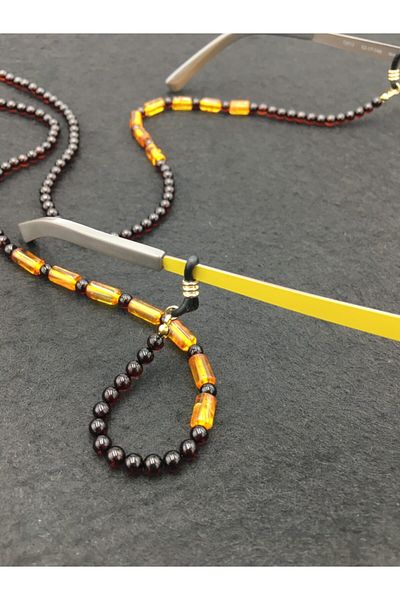 İpek Kehribar Unisex Special Design - Certified Baltic Drop Amber Glasses Lanyard