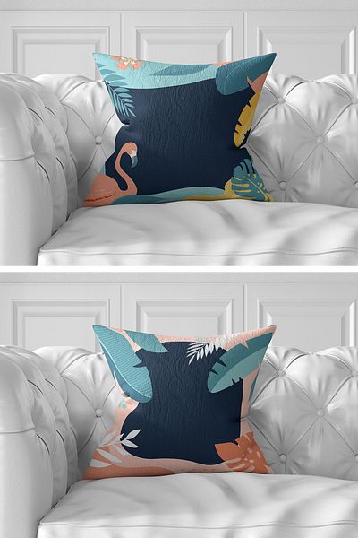 Realhomes Set of 7 Double Sided Colorful Tropical Leaf Design Digital Printed Throw Pillow Covers