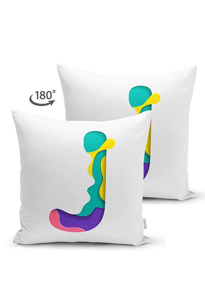 Realhomes Double Sided White Background Colored J Letter Special Design Modern Suede Pillow Throw Pillow Cover