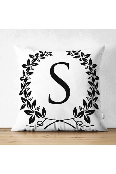 Realhomes Double Sided Black and White Wreathed Letter S Special Design Modern Suede Pillow Throw Pillow Cover